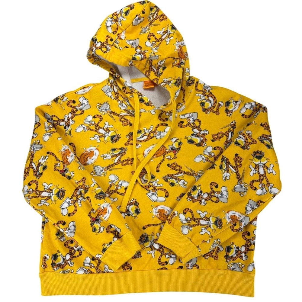 Cheetos Chester Cheetah AOP Hoodie XL Yellow‎ Fleece Lined Y2K Streetwear